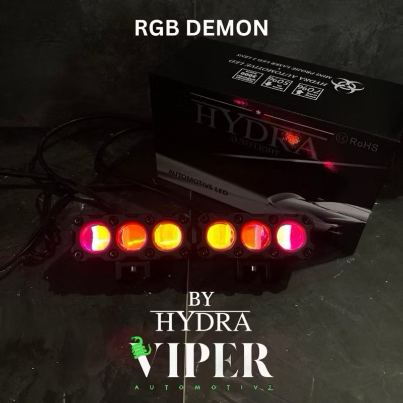 Mini Projie HV3 BLACK edition +Demon Eyes Devil Lampu Tembak Kabut 3 mata hii loo Putih Kuning / Put