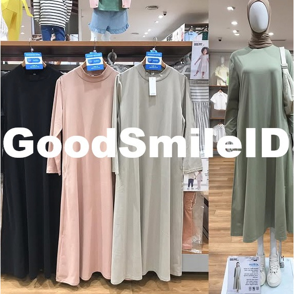 SALE Women AIRism Katun Gaun Flare  Lengan Panjang Long Dress Wanita Waffle JASTIP UNIQLO SALE