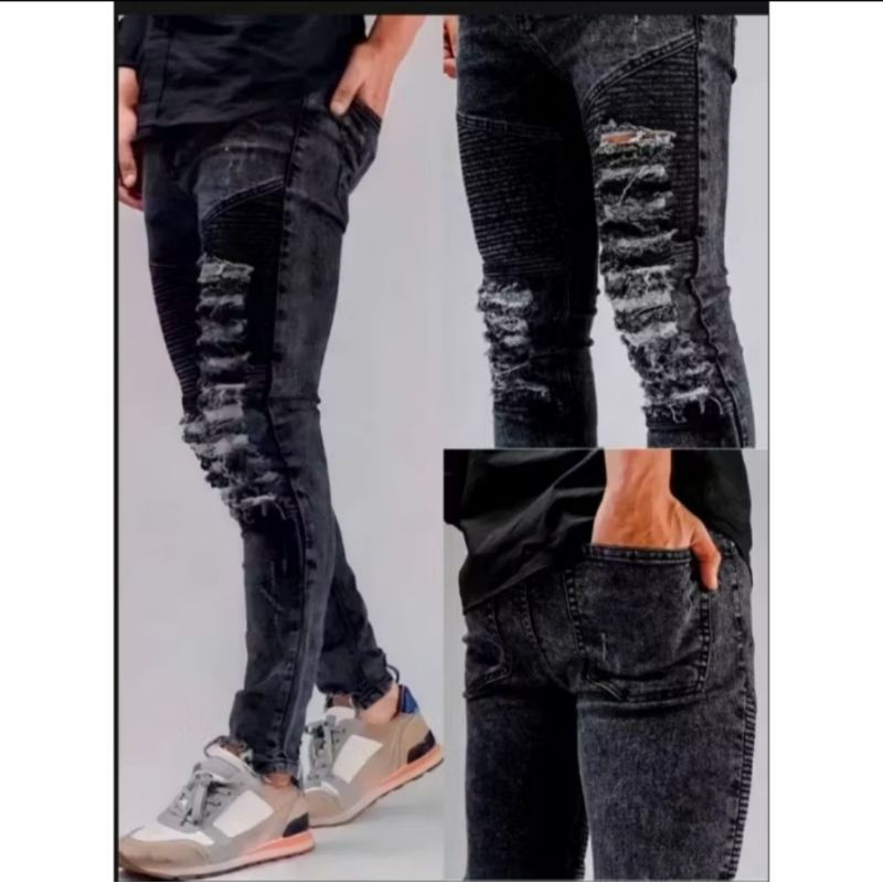 Celana Bikers Jeans Ripped Full Skinny Celana Pria Bikers Sobek Celana Pria Bikers Sobek Ripped Prem
