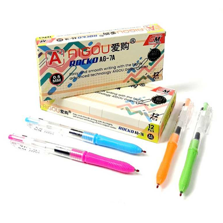 

Harga Grosir ( 1kotak/ 12pcs ) Pulpen ROCKO AG-7A 0.5mm AIGOU GADJAH MADA