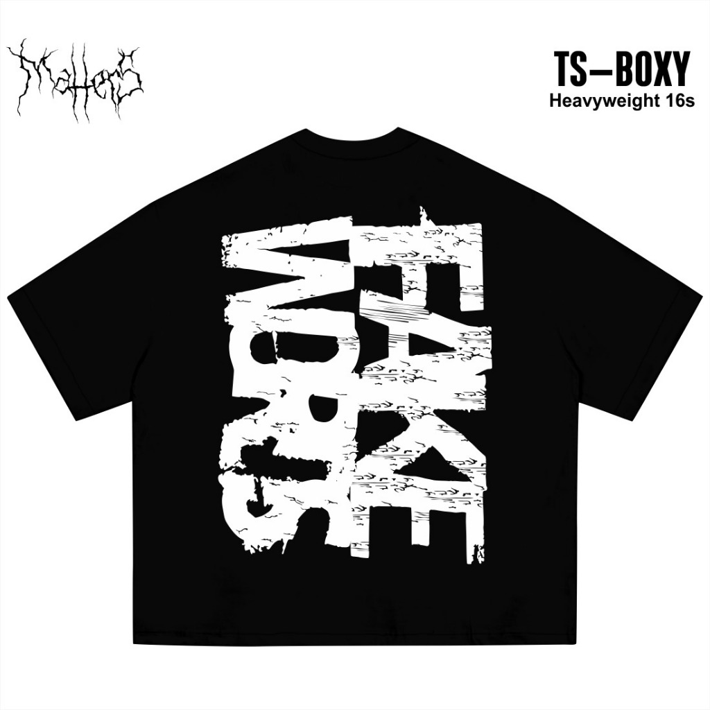 ORI Kaos Boxy Pria Hevyweight T shirt Skena Plastisol Ink "Fake-Words" Hitam by: Matters Apparel
