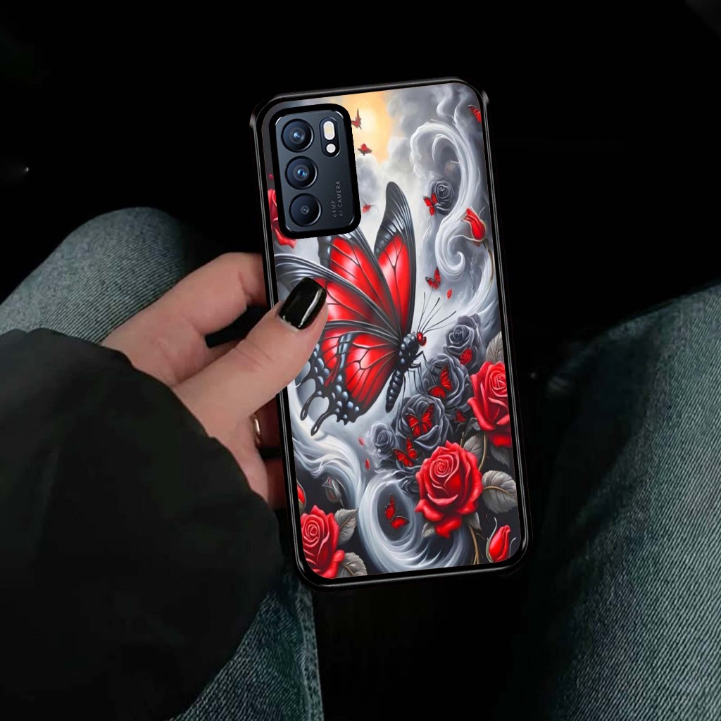 Case Oppo Reno 6 5G Terbaru Case kilau - New Case Glossy casing Hp Oppo Reno 6 5G [butterfly] - AGM 