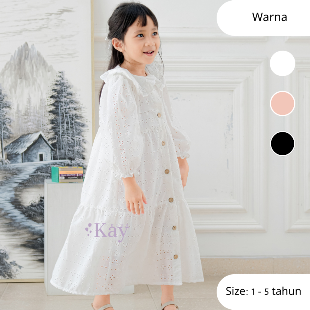 KayKids - Baju Dress Gaun Ruffle Katun Bolong Anak Perempuan Seri Aura