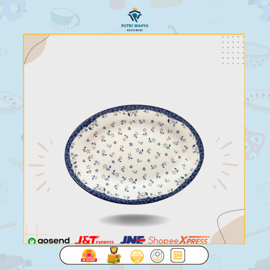 Piring Oval Daffodil Blue Formia PIRING SAJI OVAL MOTIF BUNGA KECIL
