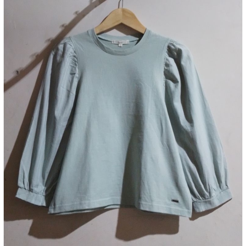 Kaos Lengan Panjang Kombinasi Dengan Katun Warna Hijau Mint
