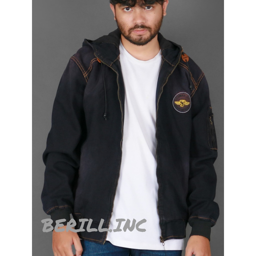 BERILL.INC Jacket Bomber Denim Kupluk Pria Wanita - Biothing