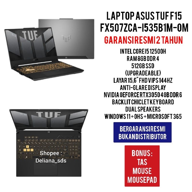 Laptop Asus TUF F15 FX507ZCA I535B1M Intel I5 12500H 8GB/512GB SSD RTX 3050 4GB DDR6 15,6" FHD VIPS 