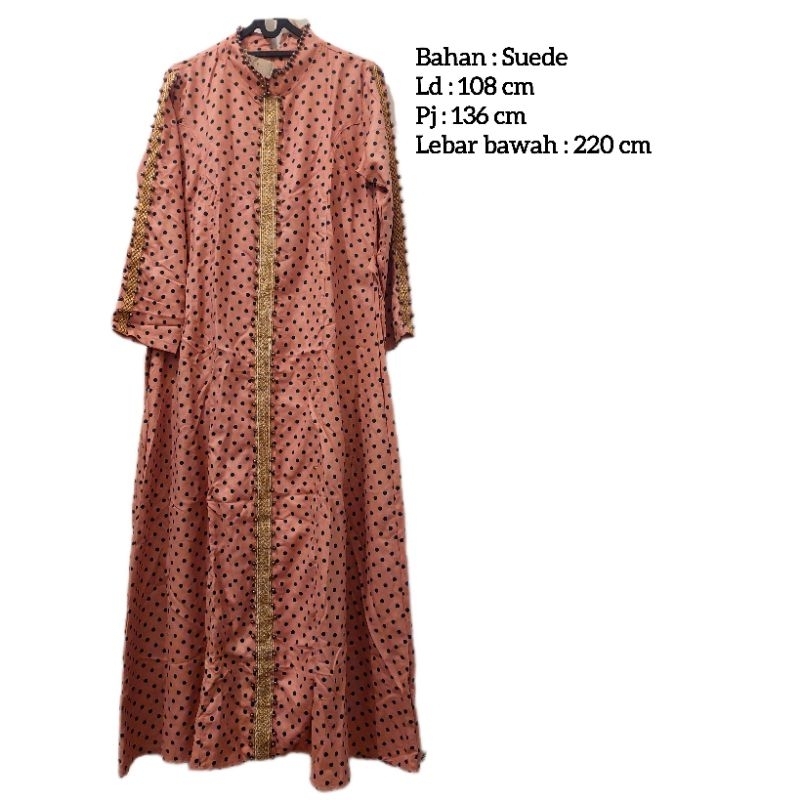 Gamis suede warna dusty pink polkadot