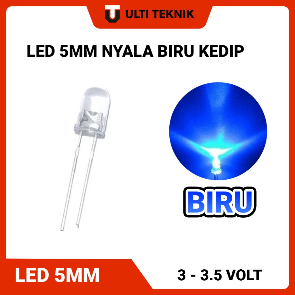 LED 5mm Nyala Kedip Biru - 1 Warna