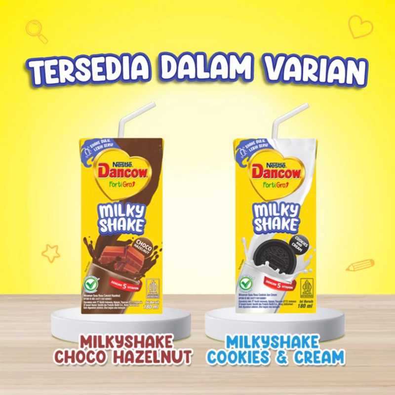 

Dancow MilkyShake Susu UHT Rasa Choco Hazelnut dan Cookies and Cream 36 x 180ml - Karton Dus