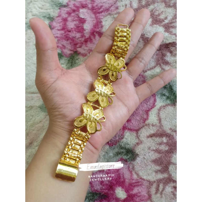 Gelang Jumbo Plat Klasik Corak Kupu-Kupu Lapis Emas 999 Banjar
