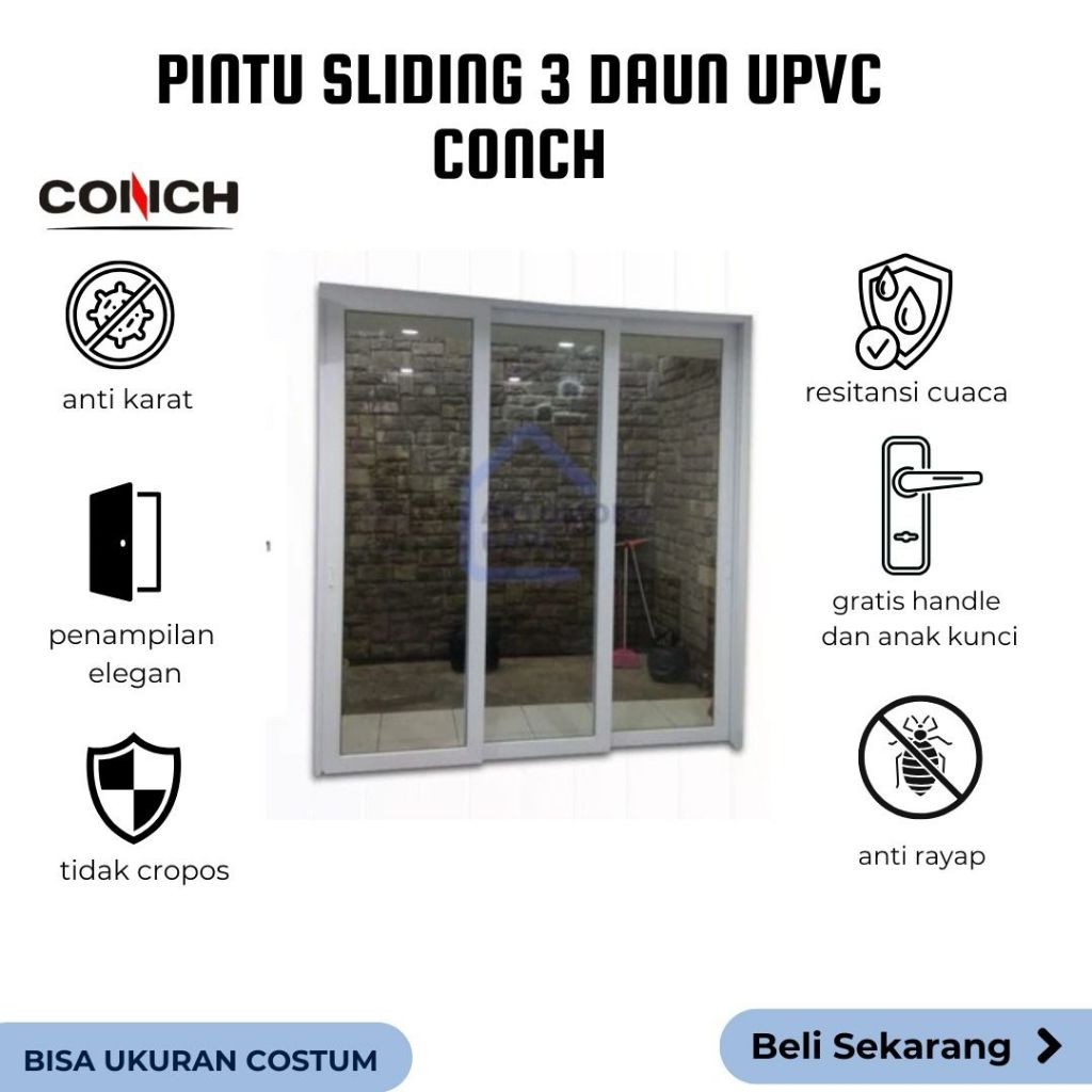 Pintu Sliding 3 Daun UPVC Conch