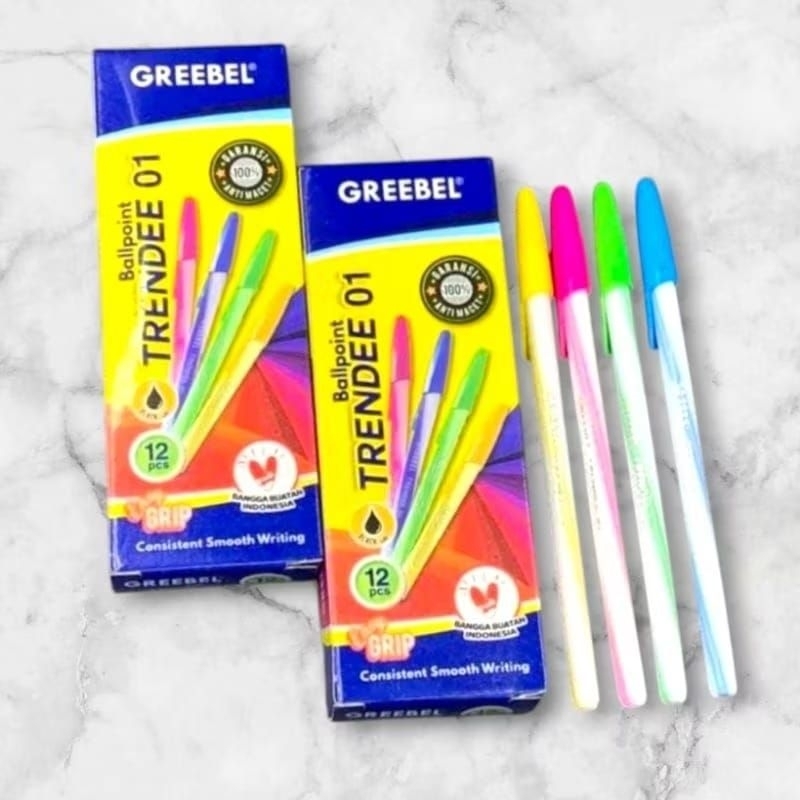 

12 PCS GREEBEL BALLPOINT / PULPEN GREEBEL TRENDEE 01 HITAM