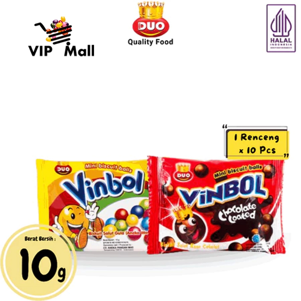 

DUO Vinbol Coated Biscuit Biskuit Bola Salut Cokelat 100gr ( @10 x 10pcs ) - Snack Cemilan Anak Murah