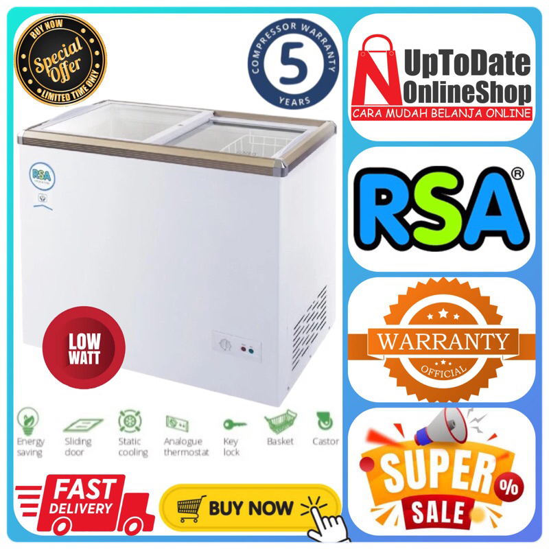CHEST FREEZER RSA XS320 XS-320 XS 320 POWERFUL FREEZING SUPER LOW WATT SLIDING GLASS RSA FREEZER BOX