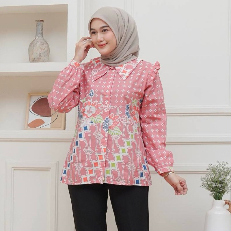 picca_store - BATIK KANTORAN ID Atasan Batik Wanita Motif Lily Series PEKALONGAN size M,L,XL,XXL