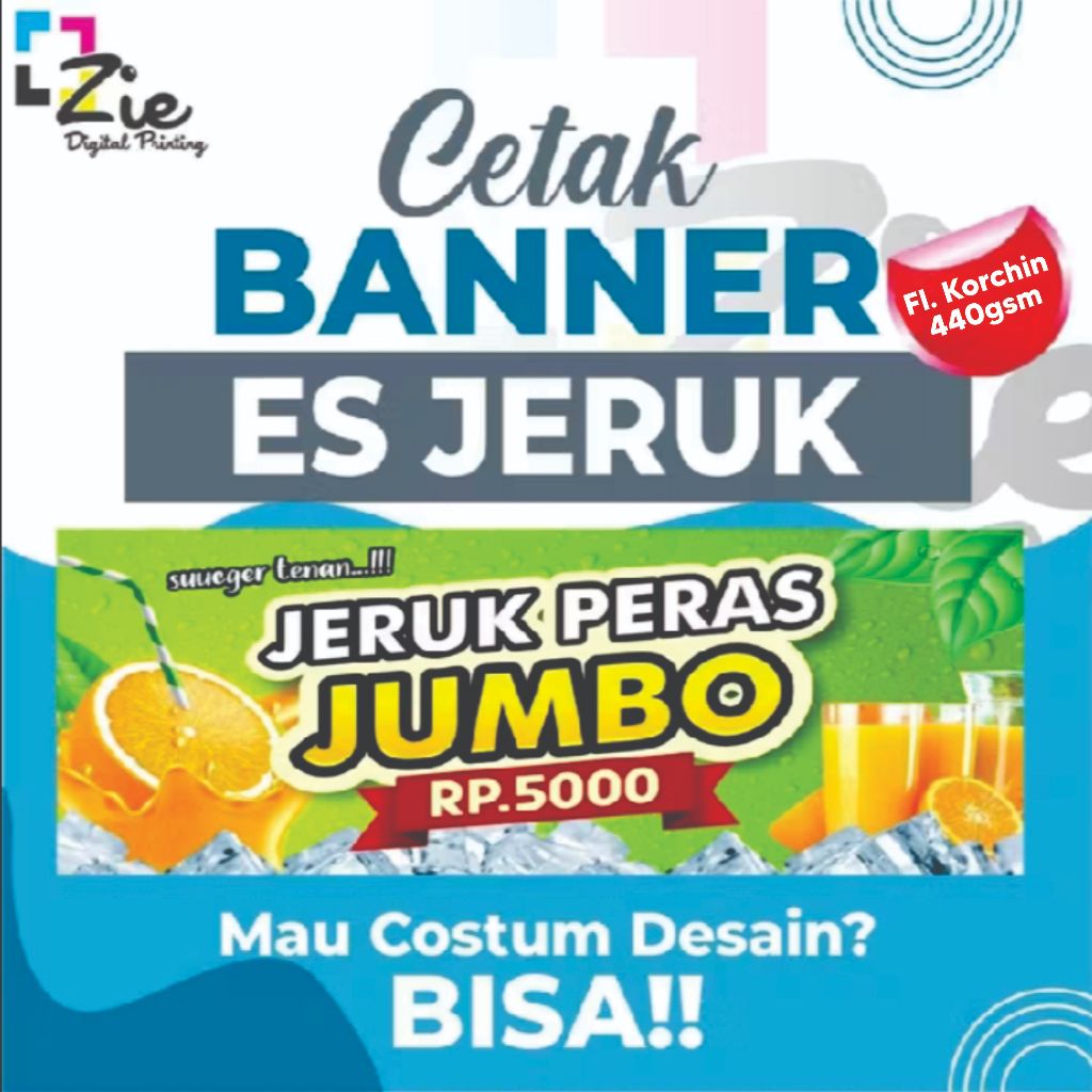 Cetak Banner Es Jeruk  Frontlite Bahan Korchin 440 gr Spanduk Backdrop Custom