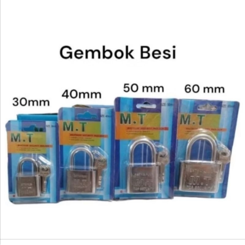 Gembok Pagar/ Pintu Gembok Putih Chrome M.T Leher Pendek Leher Panjang Ukuran 30mm, 40mm, 50mm, 60mm