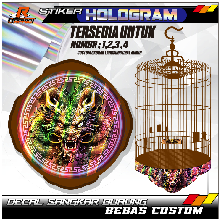 CUSTOM DECAL hologram STIKER SANGKAR MURAI naga dragon KANDANG
