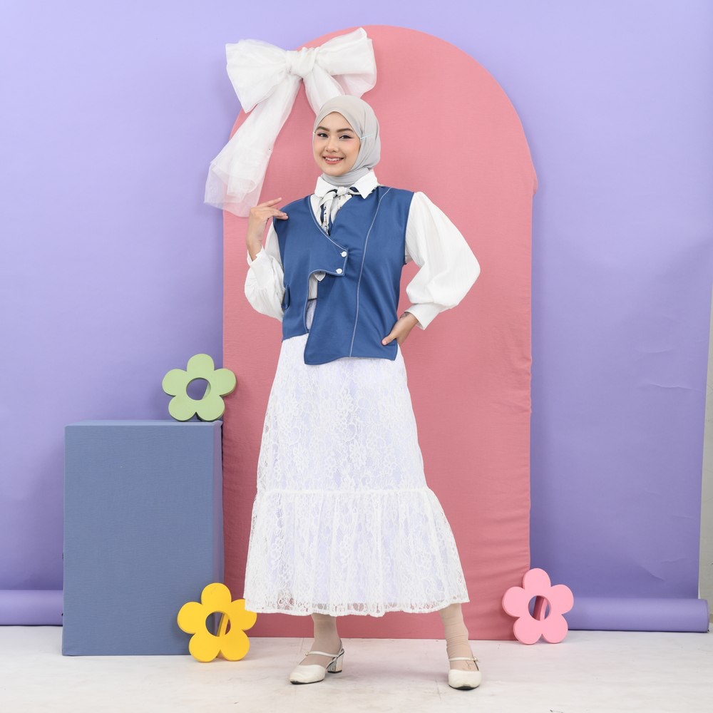 Helia Outer Wanita Vest Asymetris Korean Style rompi pantai denim ootd wanita