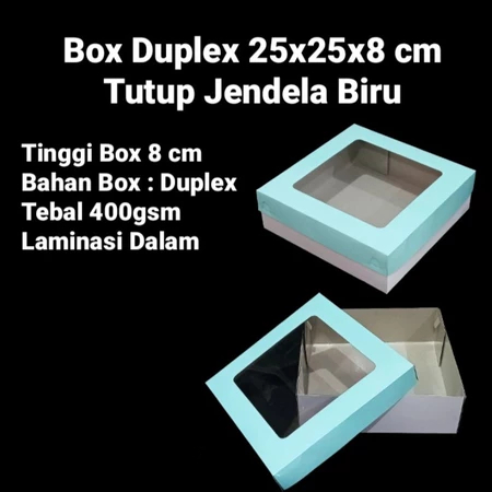 

dus duplex tutup biru jendela mika packaging kue chiffon bolu brownies cake box hampers hantaran size 25x25x8 cm