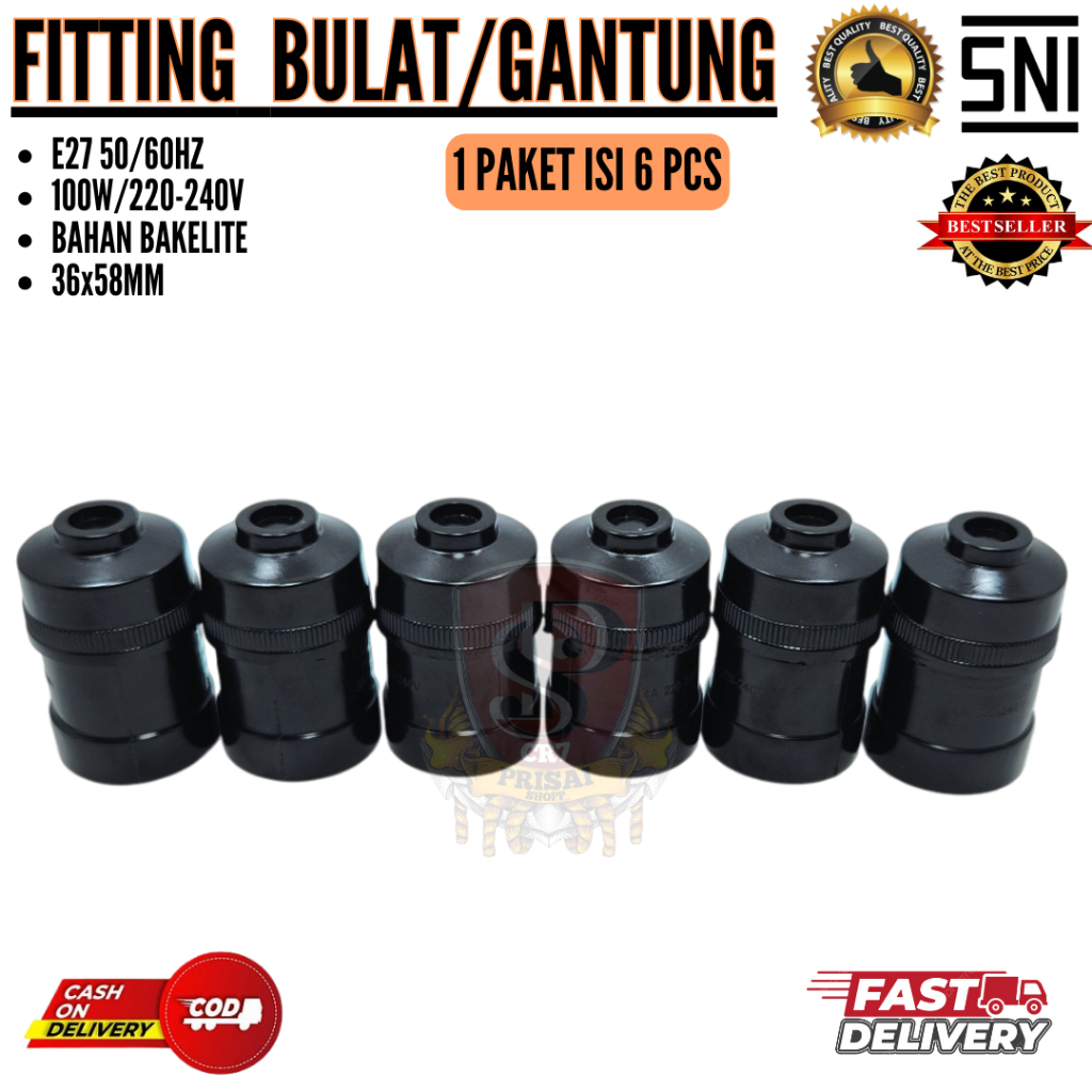 Fitting Lampu Gantung Murah Paket 6 pcs / Pitting lampu Gantung Model Hitam Bulat / piting lampu Bul