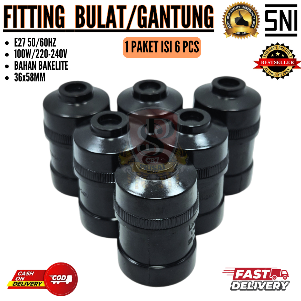 Fitting Lampu Gantung Murah Paket 6 pcs / Pitting lampu Gantung Model Hitam Bulat / piting lampu Bul