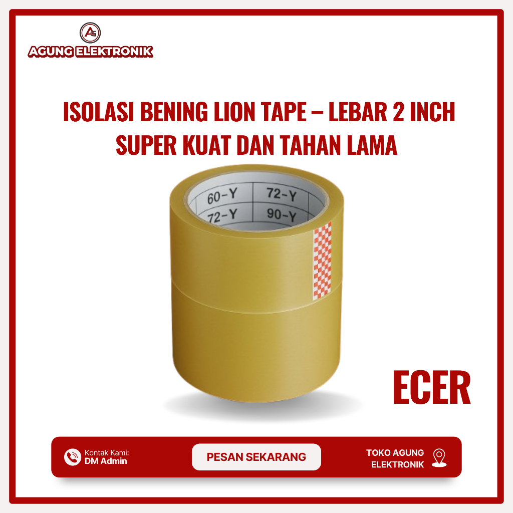 

Isolasi Bening 2 Inch Lion Tape | Harga Ecer & Grosir | Lem Kuat Packing Kardus | ECER