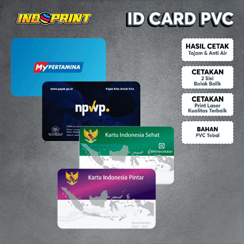 

ID CARD DESAIN BEBAS/ NPWP / KIP / KARTU PELAJAR, BAHAN PVC