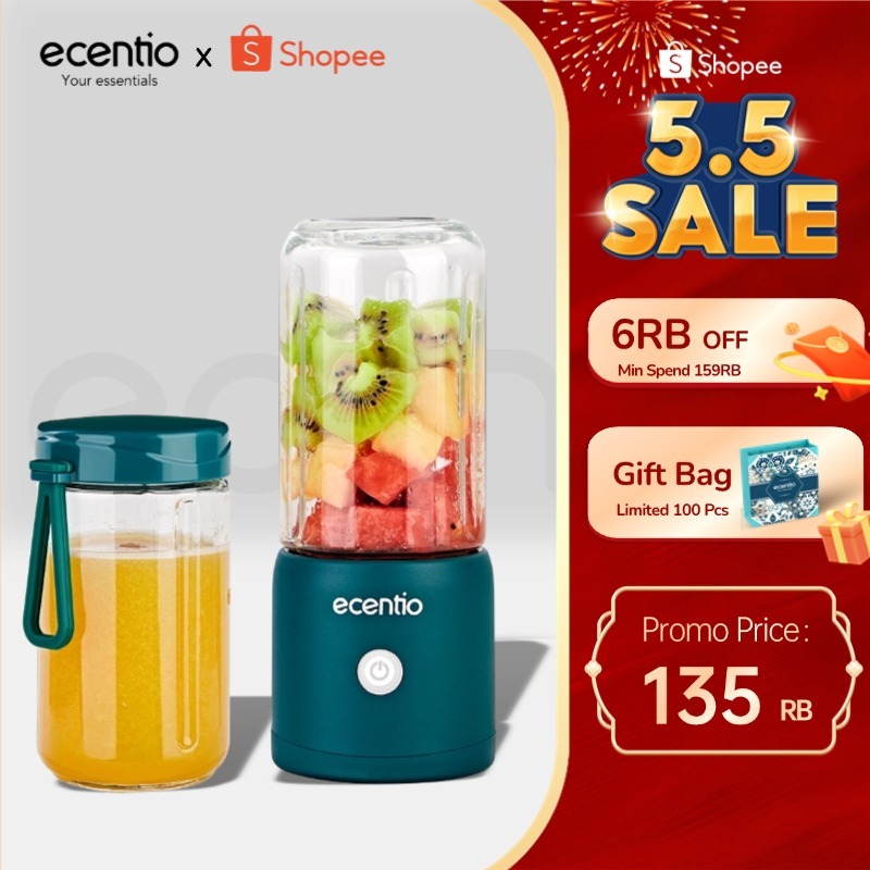 ecentio Kaca blender 8 Mata Pisau Portable 380+380ml Usb Juicer Mini Multifungsi