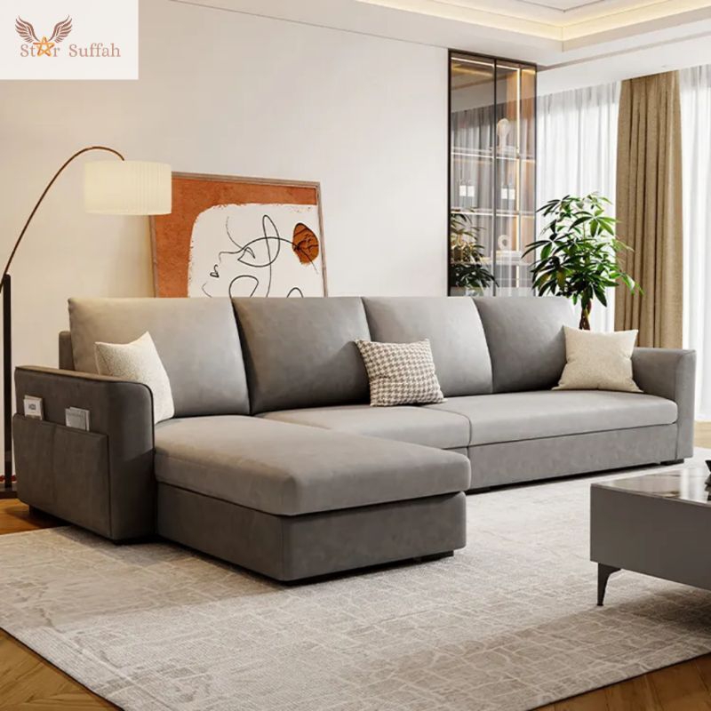 Kursi sofa tamu minimalis bentuk L model kekinian free selimut bulu halus