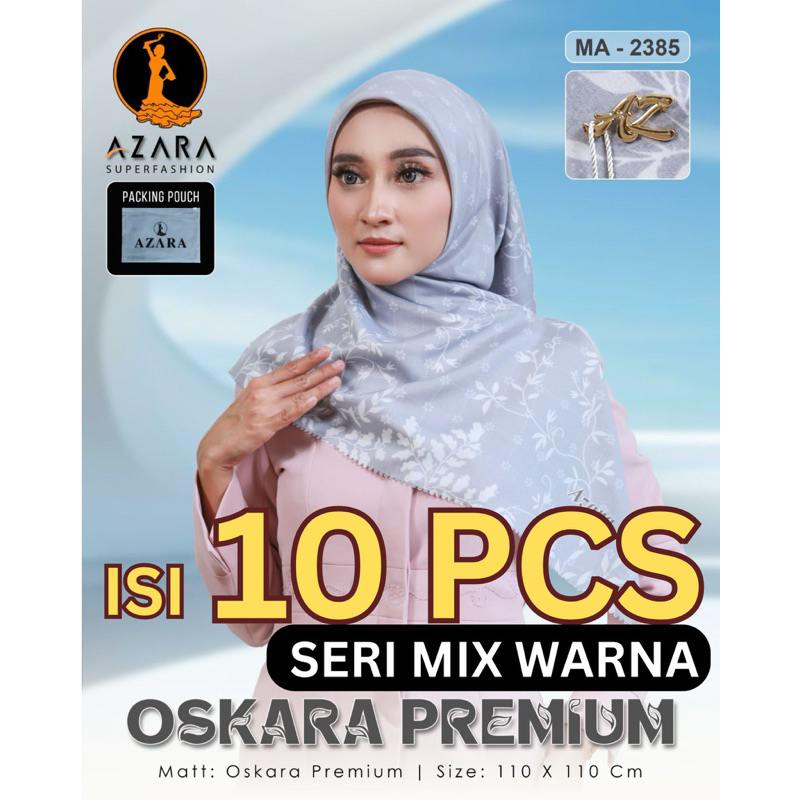 [MA-2385 LOGO POUCH] ISI 10 PCS GROSIR Jilbab Kerudung AZARA OSKARA PREMIUM MOTIF POUCH LOGO Polyest