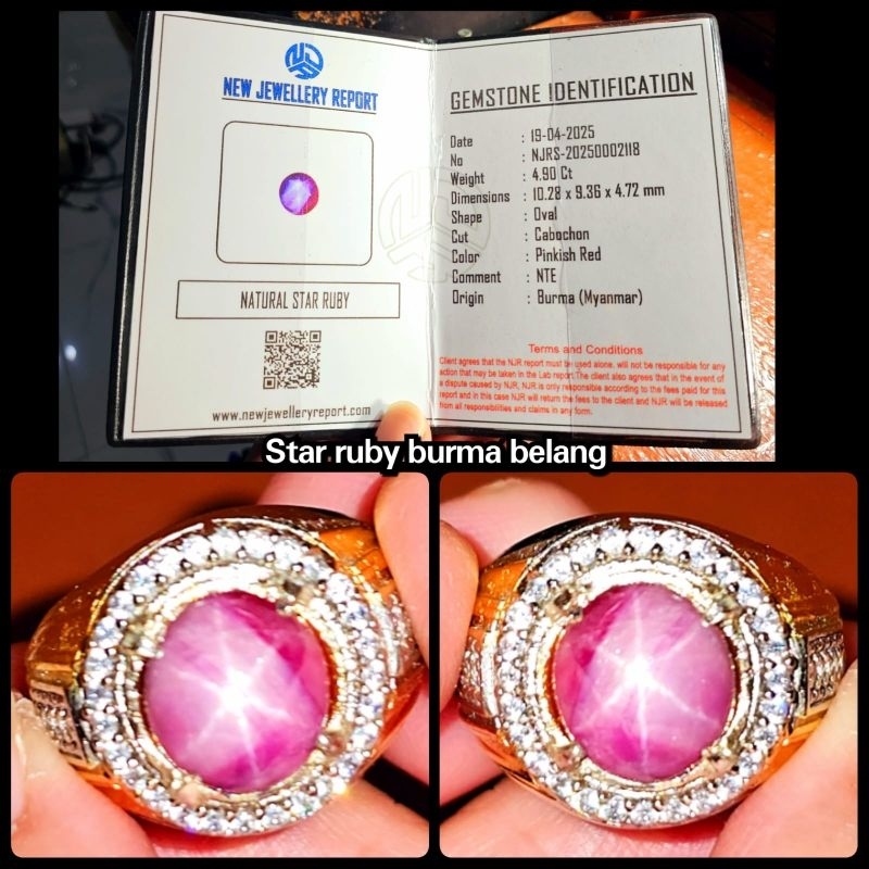 original 100% ruby star burma belang koi + sertifikat lab