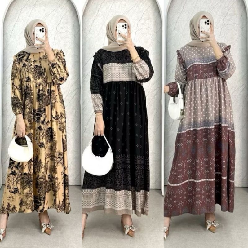 Laura Dress Gamis Rayon Motif | Gamis Laura Rempel Pundak Busui