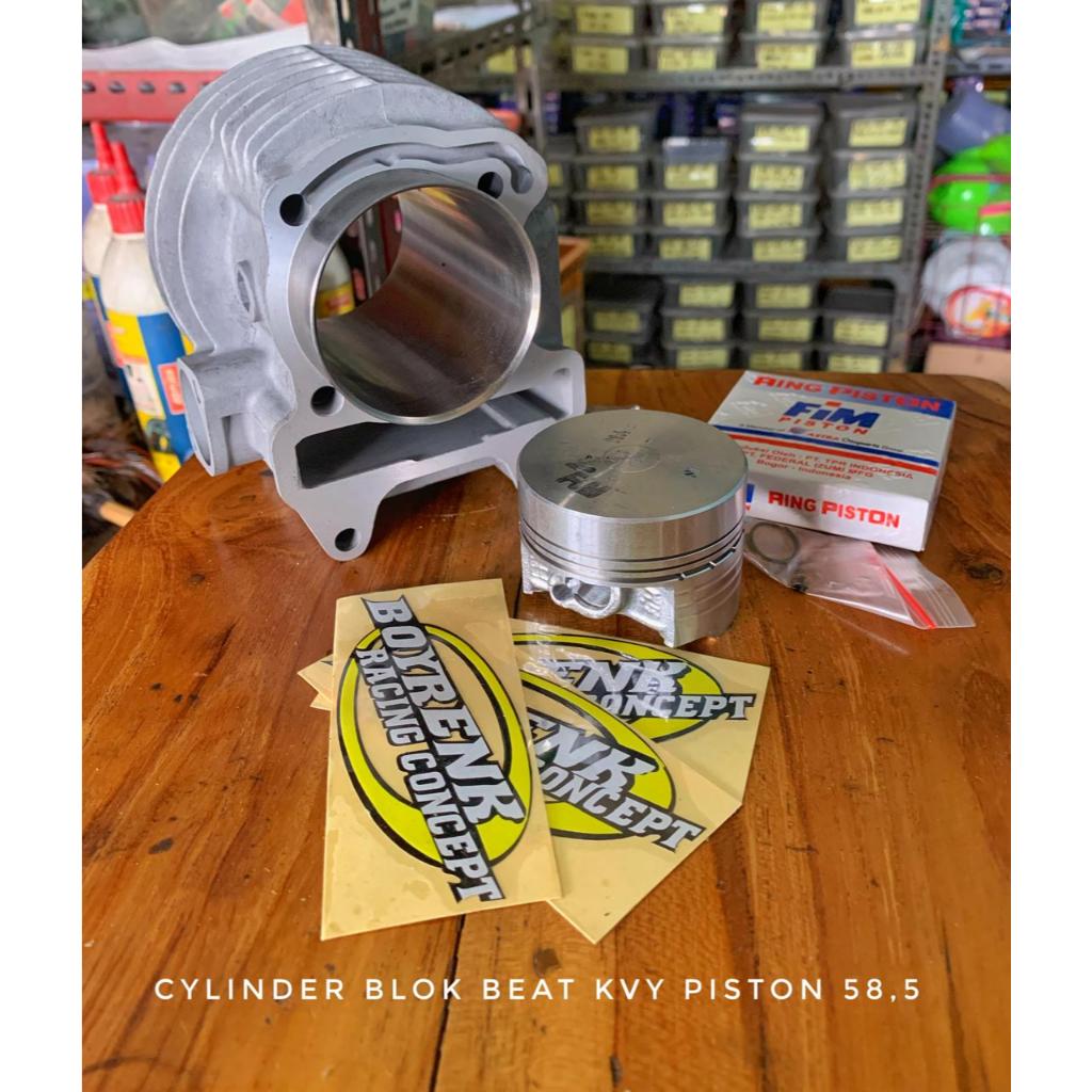 READY STOK CYLINDER BLOK BEAT KARBU KVY SET PISTON 58 58.5 DOME BORE UP - BOYRENK RACING
