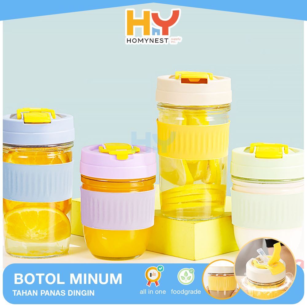 HOMYNEST Botol Minum Kaca Botol Bening Tumbler Kaca 350ml dan 500ml Tumbler Unik Aestetic