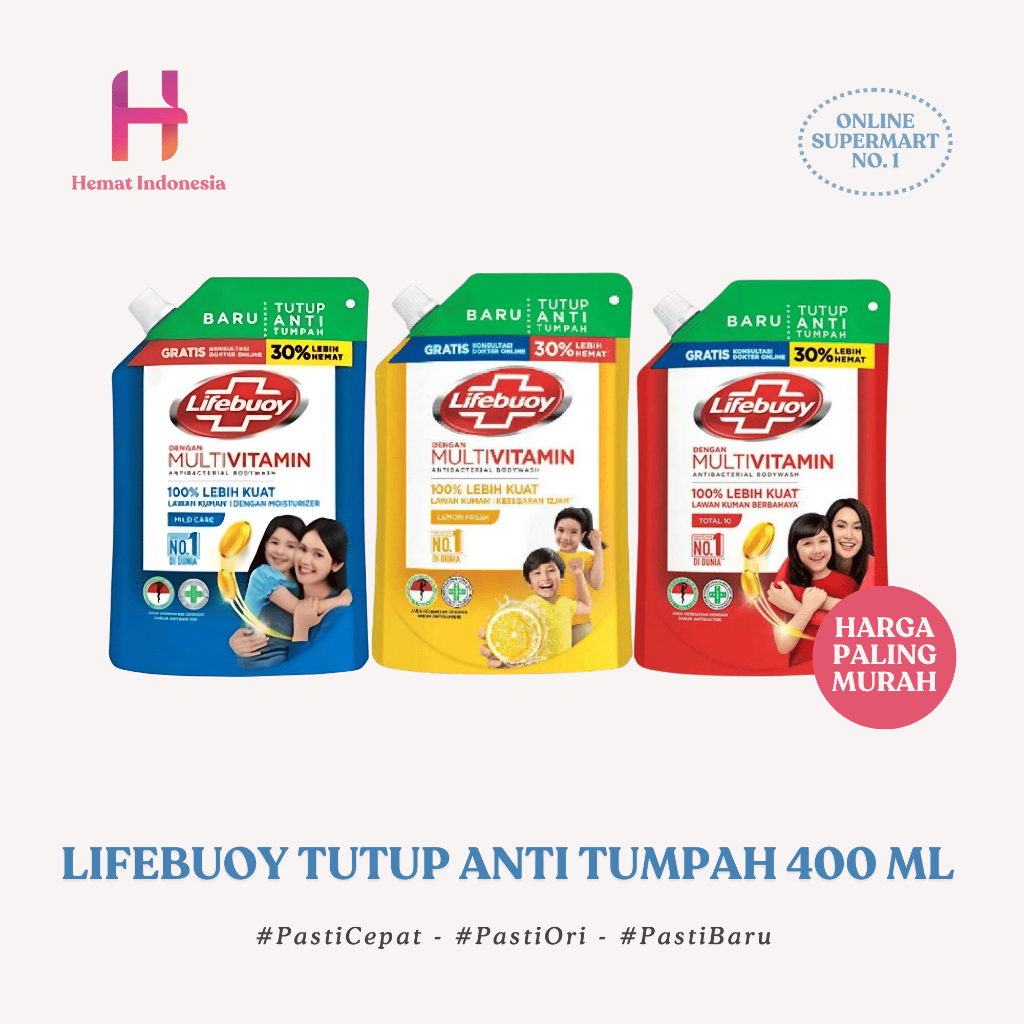 LIFEBUOY BODYWASH SABUN CAIR 400 ml MILD MERAH BIRU KUNING SABUN CAIR LIFEBUOY