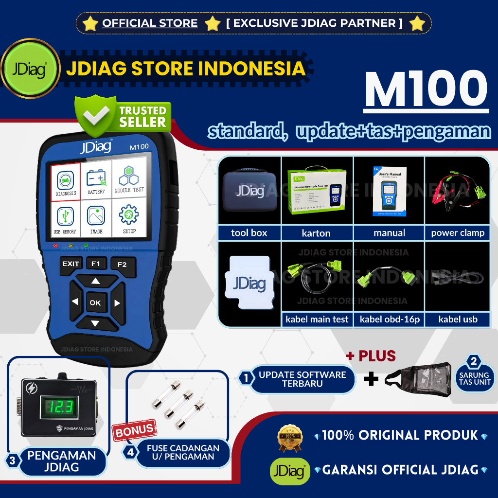 ☑ ORIGINAL 100%  ☑ JDIAG M100 BIRU SCANNER MOTOR JDIAG M 100 SCAN SEPEDA MOTOR HONDA ECU OBD2
