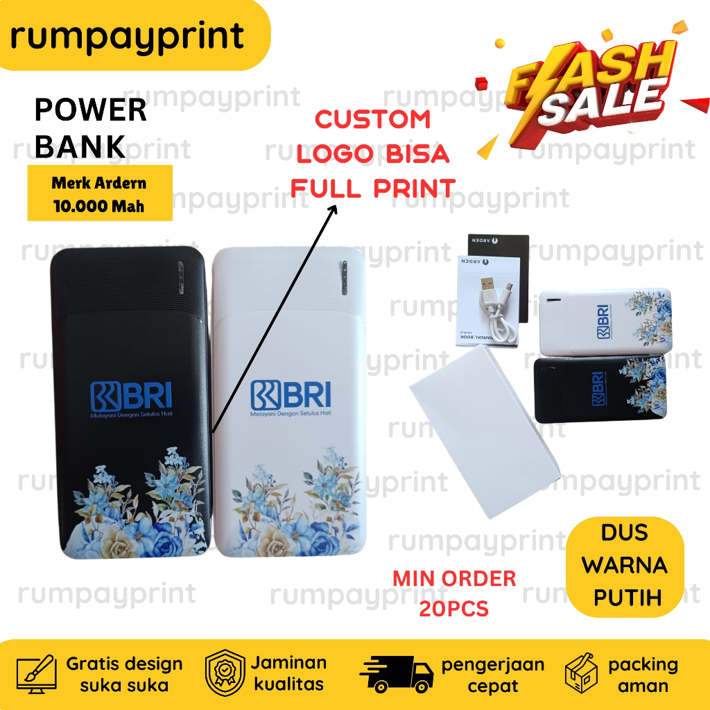 RUMPAYPRINT Powerbank Ardern 10.000 MaH Cetak Print UV Souvenir Custom