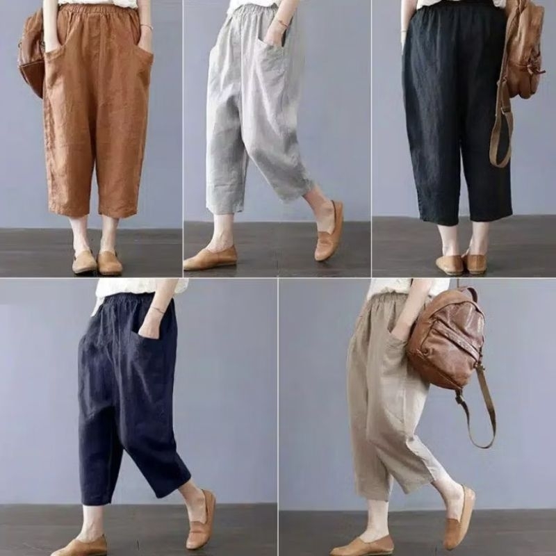 Celana 7/9 Kolor Wanita Bahan Katun Casual Basic