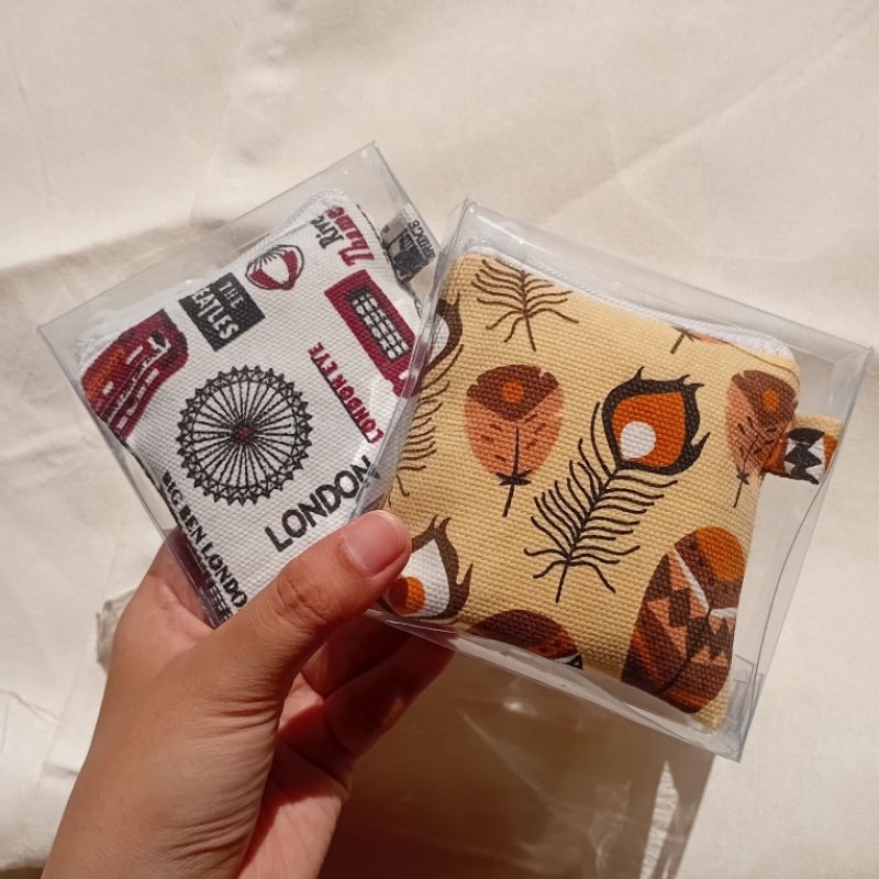 Dompet Koin Kanvas Souvenir 9x9cm - Dompet Souvenir / Dompet Kanvas Motif / Dompet Souvenir Nikahan 