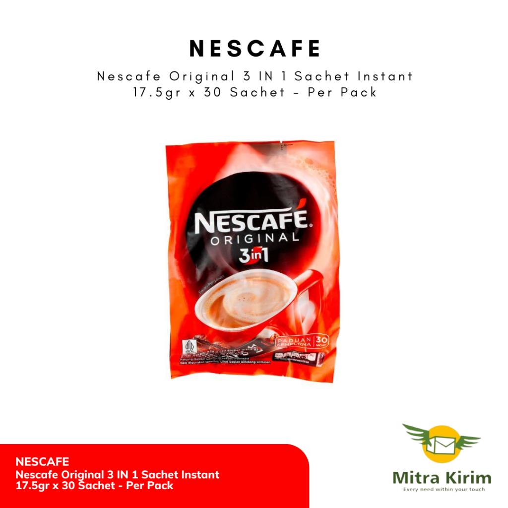 

Nescafe Original 3 IN 1 Sachet Instant 17.5gr x 30 Sachet - Per Pack