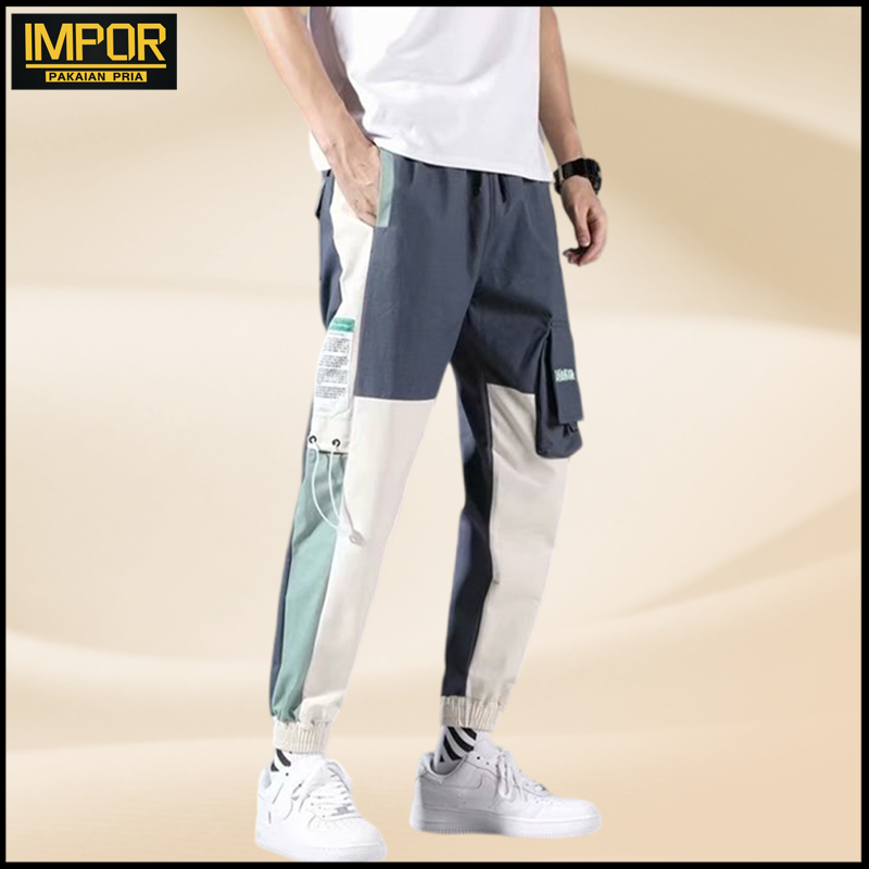 Celana cargo panjang pria big size  celana oversize pria ikat pinggang elastis loose cargo pants cel