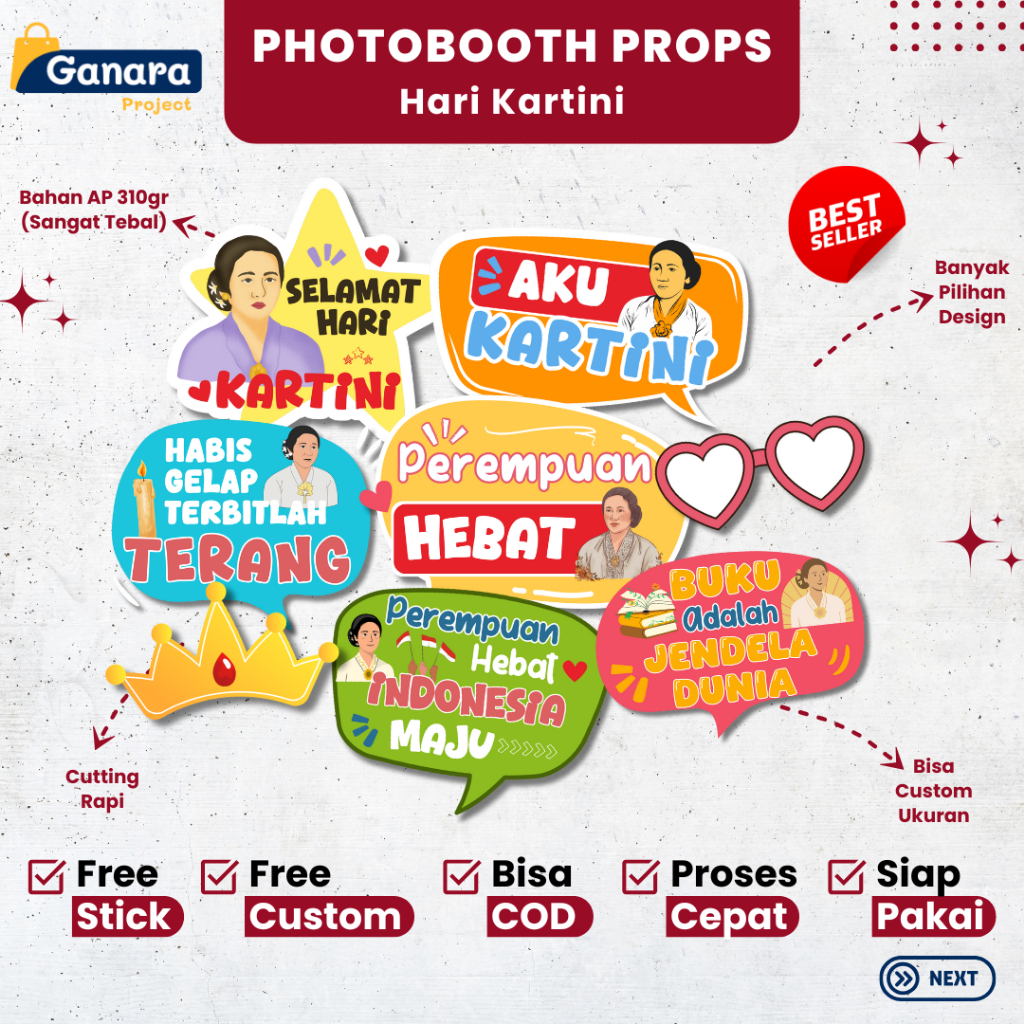 𝐃𝟏𝟎𝟔 Photobooth Props Hari Kartini Custom | Photoboth Props Happy Kartini Day hiasan foto pegangan f