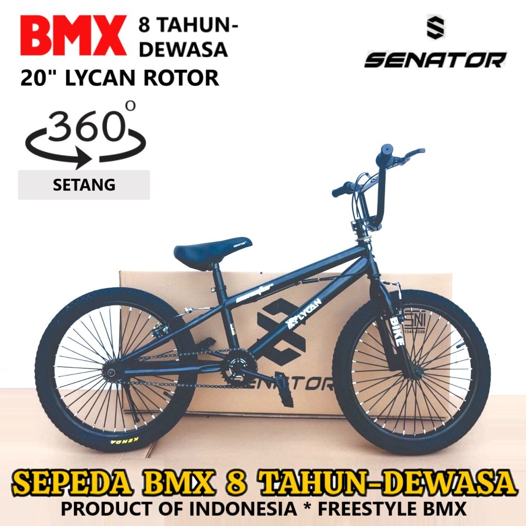 Sepeda BMX Senator Lycan Freestyle Remaja-Dewasa 20 Inci 3-Piece Crank Gear Ratio 24T/12T Rotor Bike