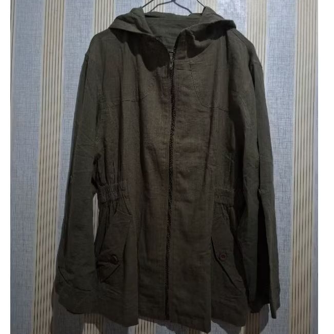NET* JAKET KAIN WANITA HOODIE ARMY TIPIS (THRIFT)