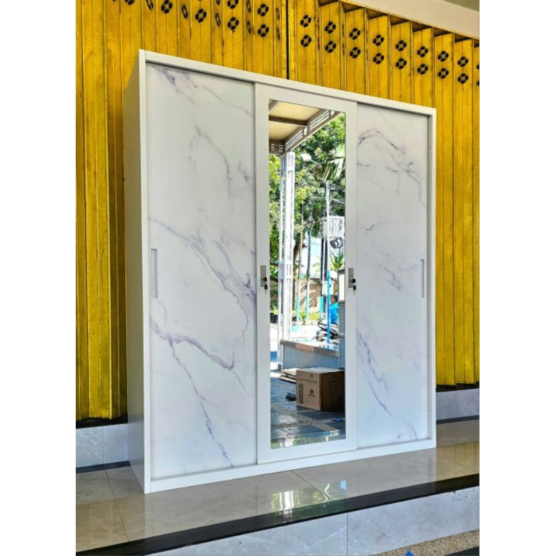 Lemari Besi 3 Pintu Sleding Jumbo Minimalis Almari Baju Pakaian