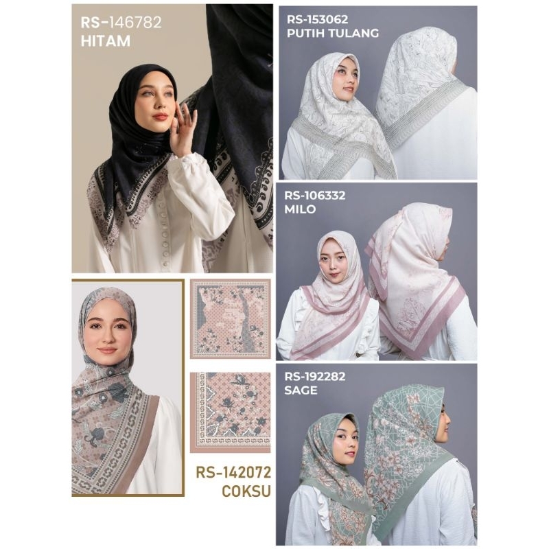 Hijab segiempat motif bahan voal premium tanpa label, tanpa box