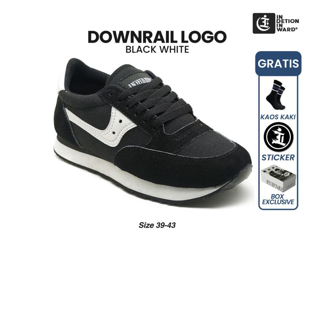 [Best Seller] Indetion Inward - DOWNRAIL Logo Basic Black white | Sepatu Pria | Sneakers