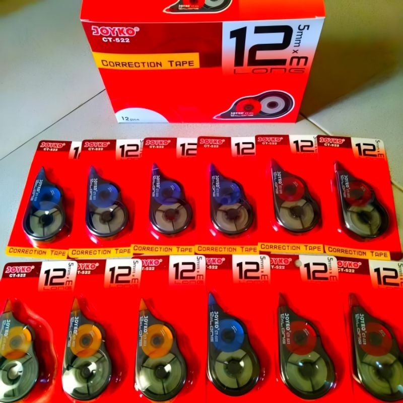

Joyko Correction Tape CT-522 12M 12 Pcs/1 Pack | Tip-Ex / Alat Koreksi Tulisan Praktis